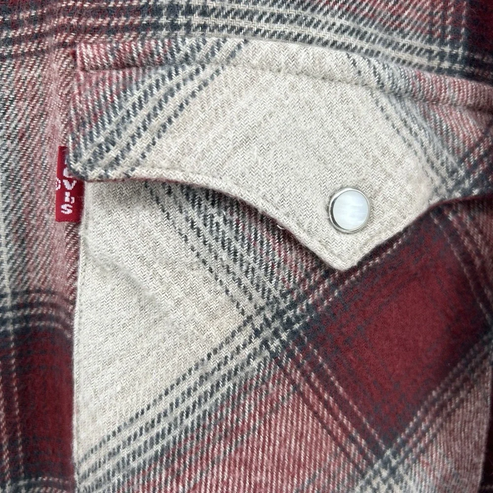 Levi's Standard The Western 4XL Pearl Snap Red Beige Flannel Big &‎ Tall NWT!